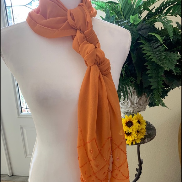 Orange Rectangular Scarf Wrap Pashmina - Picture 4 of 4